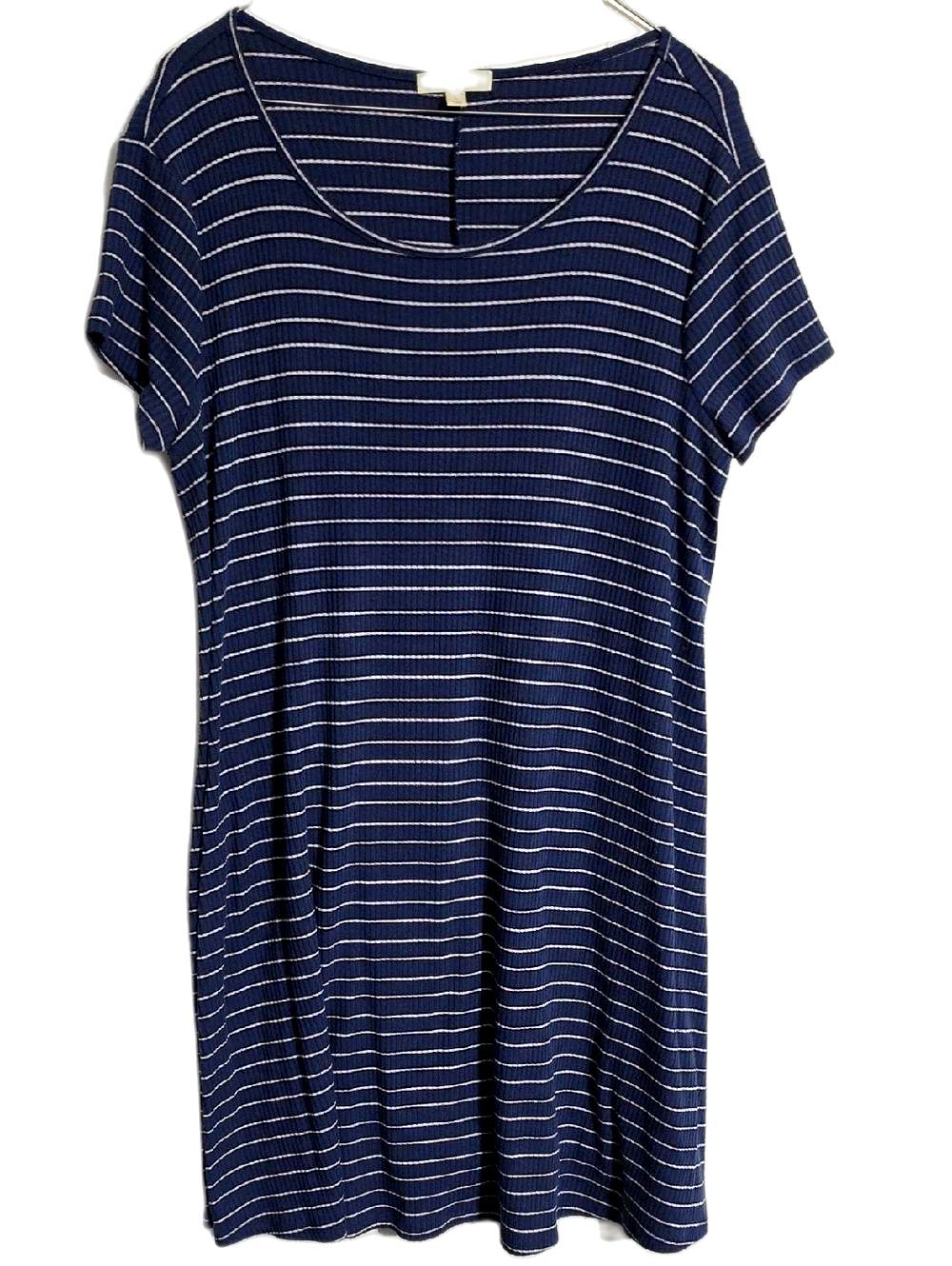 love, Fire Navy Blue & White Striped Midi T-Shirt Dress
